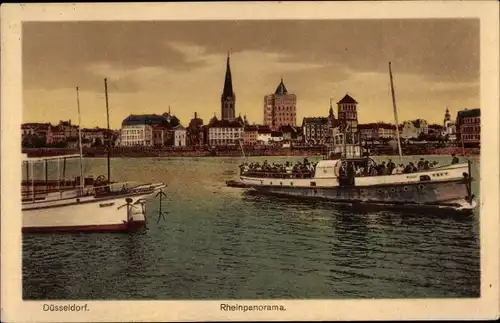 Ak Düsseldorf am Rhein, Rheinpanorama, Schiffe