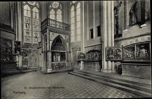 Ak Marburg an der Lahn, St. Elisabethkirche mit Mausoleum