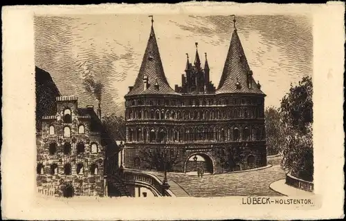 Künstler Ak Hansestadt Lübeck, Holstentor