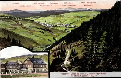 Ak Oberwiesenthal im Erzgebirge, Gasthof Neues Haus, Panorama