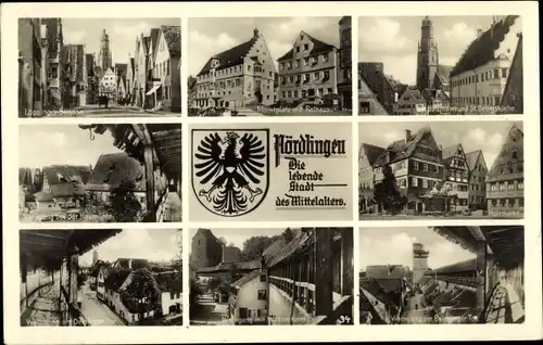 Ak Nördlingen in Schwaben, Marktplatz, Rathaus, Holzmarkt, St. Georgskirche, Naumühle
