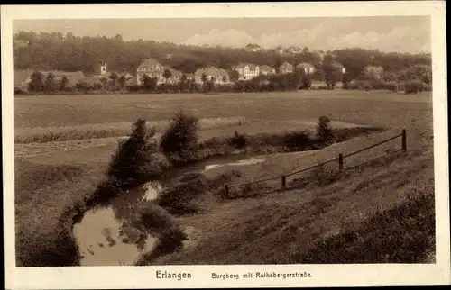 Ak Erlangen in Mittelfranken Bayern, Burgberg mit Rathsbergerstraße