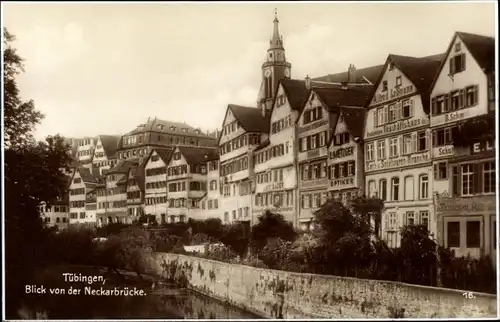 Ak Tübingen am Neckar, Blick von der Neckarbrücke, Geschäftshäuser