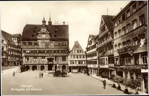 Ak Tübingen, Marktplatz mit Rathaus