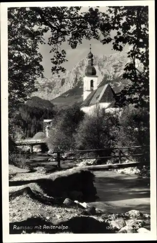 Ak Ramsau im Berchtesgadener Land Oberbayern, Kirche, Ortspartie, Reiteralpe