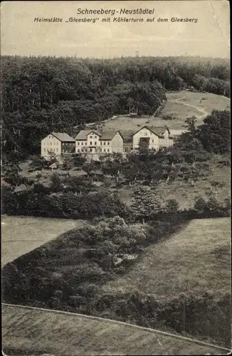 Ak Neustädtel Schneeberg im Erzgebirge, Heimstätte Gleesberg mit Köhlerturm auf dem Gleesberg