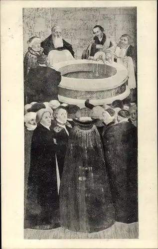 Ak Lutherstadt Wittenberg, Stadtkirche, Altarbild von Lucas Cranach, Die Taufe, 1547