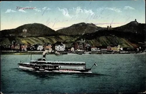 Ak Königswinter am Rhein, Ortsansicht, Dampfer