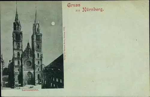 Mondschein Ak Nürnberg in Mittelfranken, Lorenzkirche