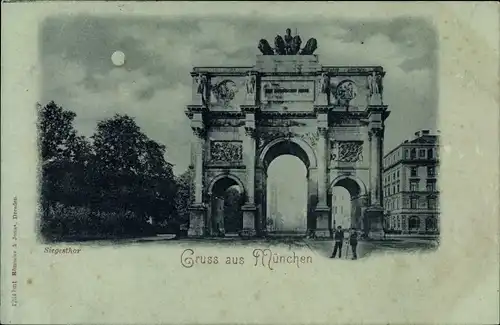 Mondschein Ak München, Siegesthor