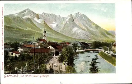 Ak Garmisch Partenkirchen in Oberbayern, Ortsansicht, Wetterstein-Gebirge