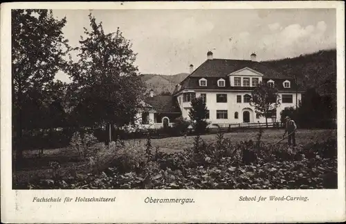Ak Oberammergau in Oberbayern, Fachschule für Holzschnitzerei