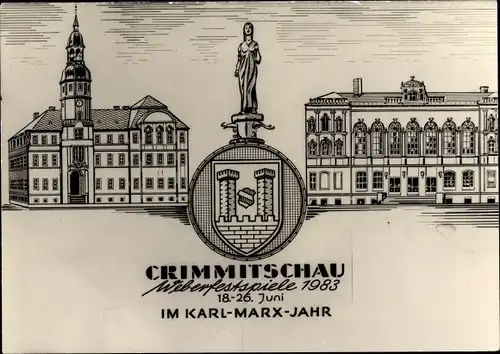 Ak Crimmitschau in Sachsen, Weberfestspiele 1983, 18.-26.Juni, Karl Marx Jahr, Wappen