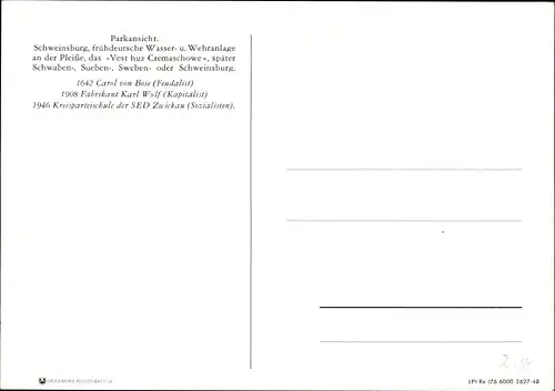 Ak Schweinsburg Neukirchen, SED Parteischule Julius Motteler, Parkansicht