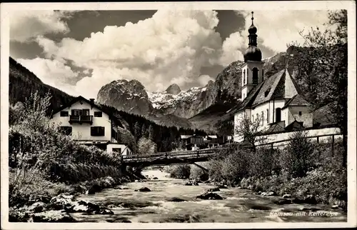 Ak Ramsau im Berchtesgadener Land Oberbayern, Ortspartie, Kirche