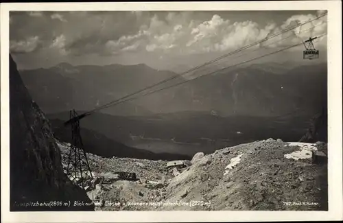 Ak Zugspitze, Zugspitzbahn, Blick auf den Eibsee und Wiener Neustädterhütte