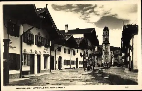 Ak Mittenwald in Oberbayern, Hauptstraße, Turm