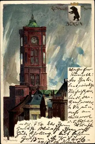Künstler Litho Kley, H., Berlin, Rathausturm, Wappen