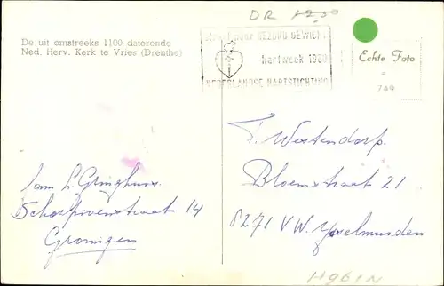 Ak Vries Tynaarlo Drenthe, Ned. Herv. Kerk