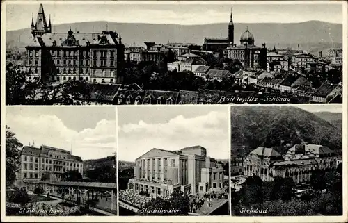Ak Teplice Šanov Teplitz Schönau Region Aussig, Kurhaus, Steinbad, Stadttheater