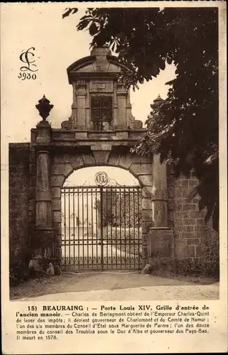 Ak Beauraing Wallonien Namur, Porte Louis XIV, Grille d'entrée de l'ancien manoir