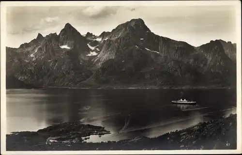 Ak Raftsund Norwegen, Panorama, Dampfer