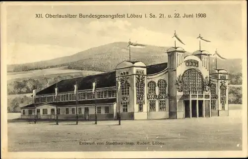 Ak Löbau in Sachsen, XII Oberlausitzer Bundesgesangsfest 1908