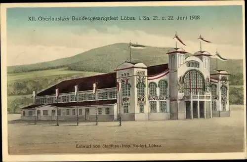 Ak Löbau in Sachsen, XII Oberlausitzer Bundesgesangsfest 1908