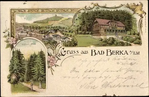 Litho Bad Berka in Thüringen, Waldschlösschen, Totalansicht, Dambach Grund