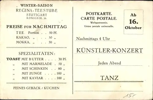 Ak Stuttgart in Württemberg, Regina Teestube, Innenansicht, Königstraße 35