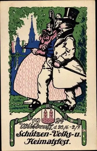 Künstler Ak Wilsdruff in Sachsen, Schützenfest, Volksfest und Heimatfest 1924