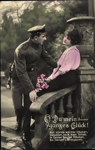 Ak O Du mein ganzes Glück, Liebespaar, Soldatenliebe