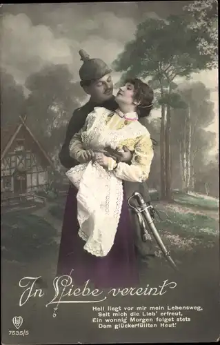 Ak In Liebe vereint, Liebespaar, Soldatenliebe