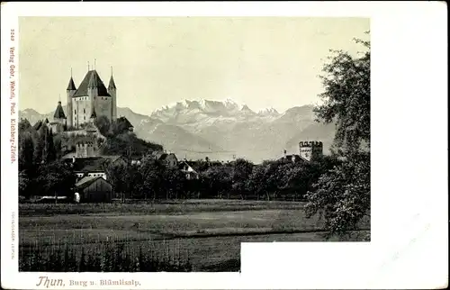 Ak Thun Kt. Bern Schweiz, Burg und Blümlisalp