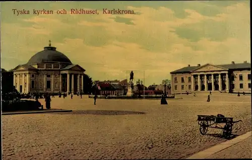 Ak Karlskrona Schweden, Tyska kyrkan och Radhuset