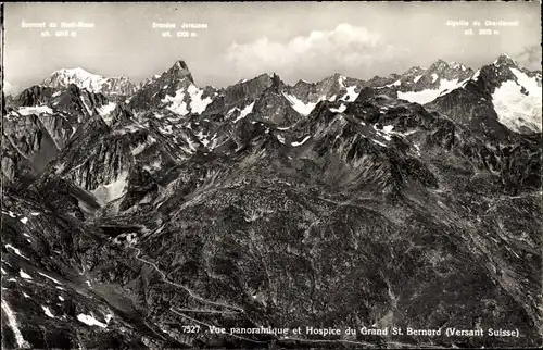 Ak St Bernard Sankt Bernhard Kanton Wallis, Vue panoramique et Hospice du Grand St. Bernard
