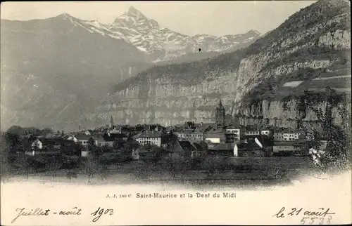 Ak St Maurice Kanton Wallis Schweiz, Dent du Midi