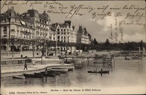 Ak Genève Genf Schweiz, Quai du Léman et Hôtel Bellevue