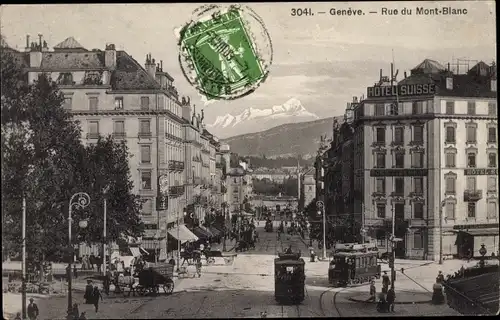 Ak Genève Genf Schweiz, Rue du Mont Blanc, Tram