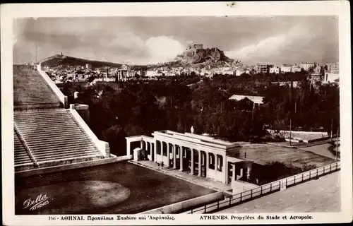 Ak Athen Griechenland, Propylees du Stade et Acropole