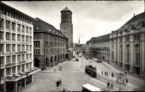 Ak Sankt Gallen Stadt Schweiz, Hauptbahnhof, Postgebäude, Hotel Metropol