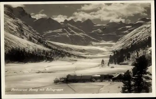 Ak Silvaplana Kt. Graubünden, Restaurant Roseg mit Sellagruppe