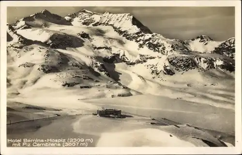 Ak Pontresina Kanton Graubünden Schweiz, Hotel Bernina Hospiz mit Piz Cambrena