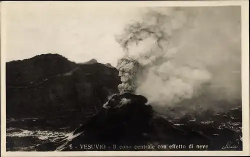 Ak Napoli Neapel Campania, Vesuvio, II cono centrale con effetto de neve, Vulkanausbruch