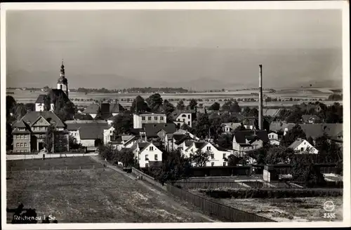 Ak Bogatynia Reichenau in Sachsen Niederschlesien, Rathaus und Kirche