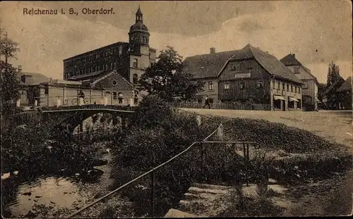 Ak Bogatynia Reichenau Schlesien, Oberdorf, Brücke