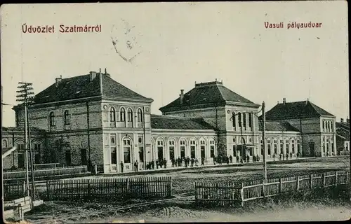 Ak Szatmarrol Ungarn, Vasuti palyaudvar