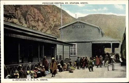 Ak Oroya Peru, Peruvian Central Railway Station