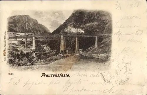 Litho Fortezza Franzensfeste Südtirol, Eisenbahnviadukt, Eisenbahn