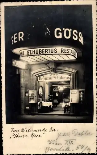 Ak Wien 6, Blick a. Restaurant St. Hubertus, Gösser Bier
